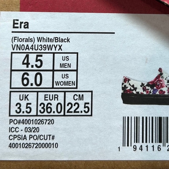 Vans Era Florals White Black Shoes - Picture 9 of 9